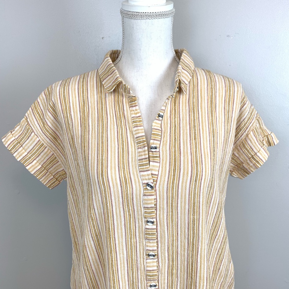 Mo:vint Button Down Striped Long Blouse - Picture 2 of 7